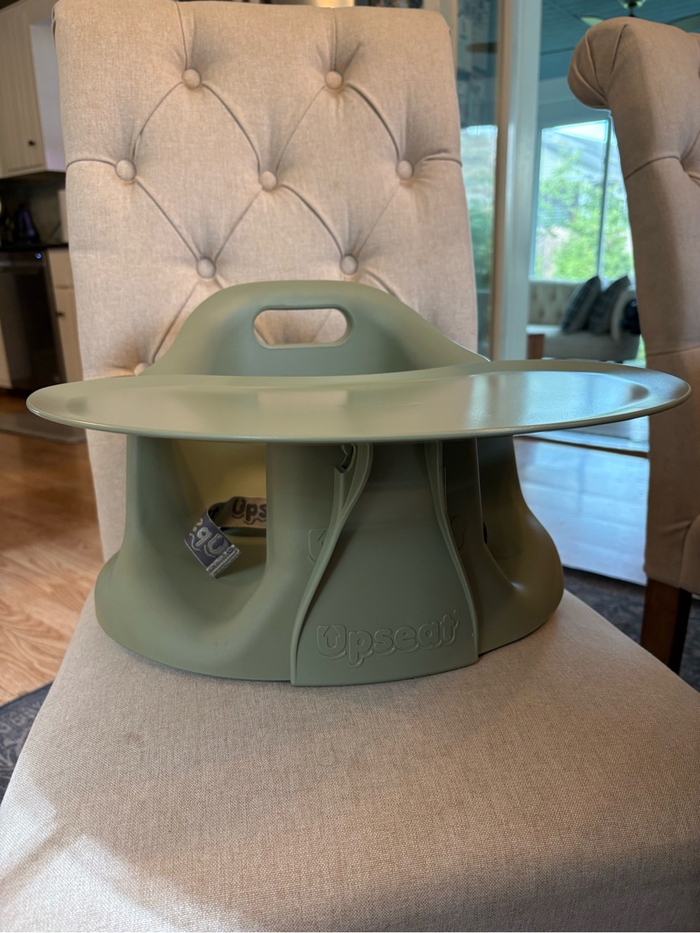 UpSeat Baby Floor & Booster Seat with Tray in Sage Like New